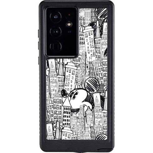 Disney Mickey Mouse Cityscape Sketch Galaxy S24 Ultra Waterproof Case