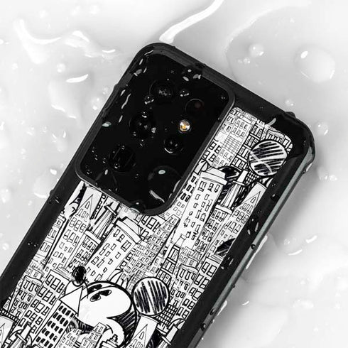 Disney Mickey Mouse Cityscape Sketch Galaxy S24 Ultra Waterproof Case