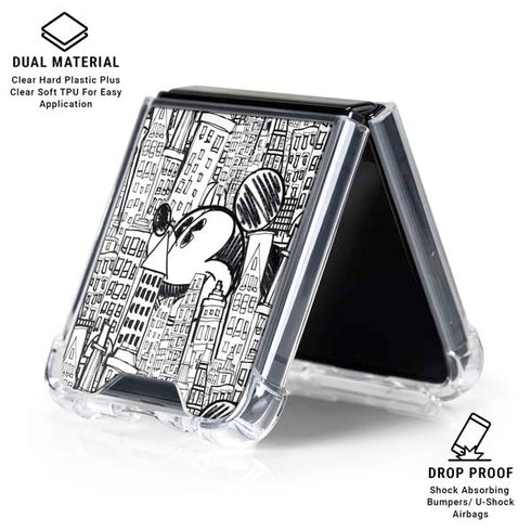 Disney Mickey Mouse Cityscape Sketch Galaxy Z Flip6 Clear Case
