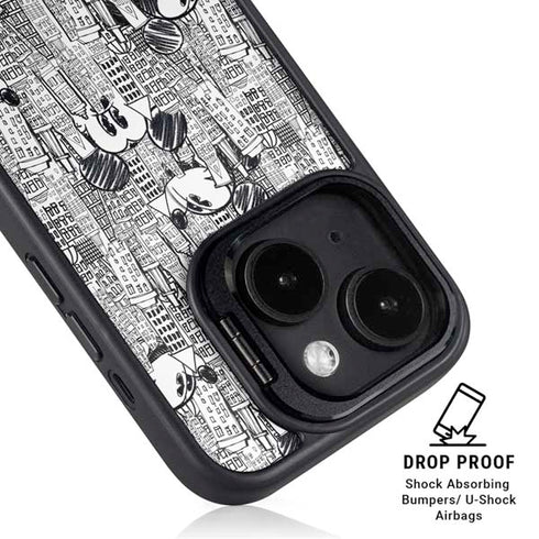 Disney Mickey Mouse Cityscape Sketch iPhone 14 Plus Kickstand Case