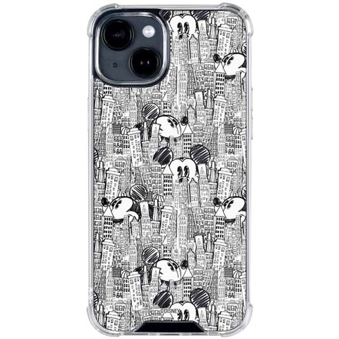 Disney Mickey Mouse Cityscape Sketch iPhone 15 Clear Case