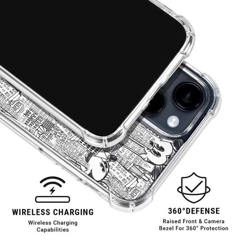 Disney Mickey Mouse Cityscape Sketch iPhone 15 Clear Case