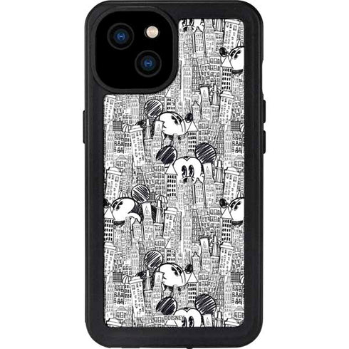 Disney Mickey Mouse Cityscape Sketch iPhone 15 Plus Waterproof Case