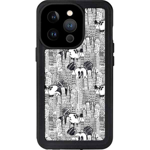 Disney Mickey Mouse Cityscape Sketch iPhone 15 Pro Waterproof Case