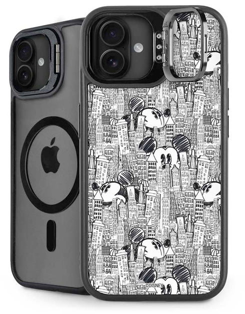 Disney Mickey Mouse Cityscape Sketch iPhone 16 Kickstand Case