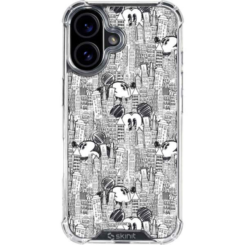 Disney Mickey Mouse Cityscape Sketch iPhone 16 Plus Clear Case