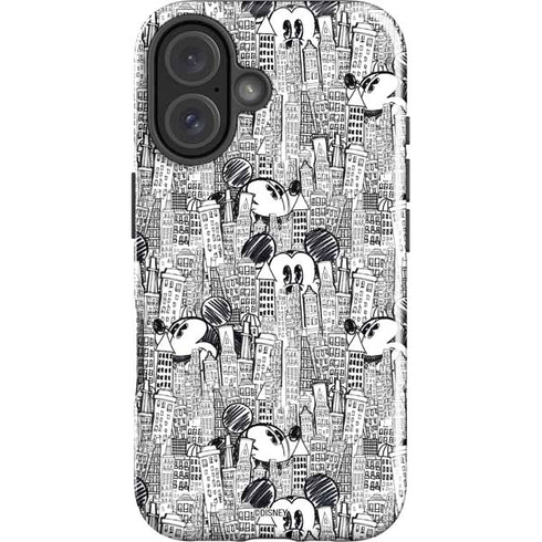 Disney Mickey Mouse Cityscape Sketch iPhone 16 Plus Impact Case