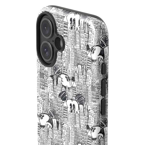 Disney Mickey Mouse Cityscape Sketch iPhone 16 Plus Impact Case
