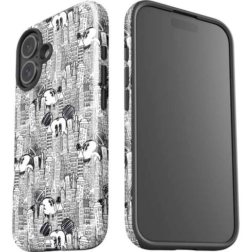 Disney Mickey Mouse Cityscape Sketch iPhone 16 Plus Impact Case
