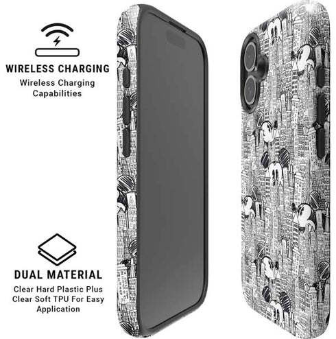 Disney Mickey Mouse Cityscape Sketch iPhone 16 Plus Magsafe Impact Case