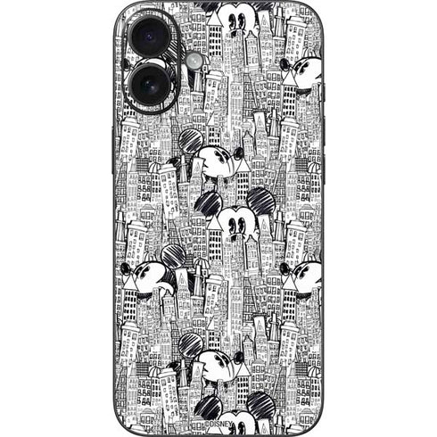 Disney Mickey Mouse Cityscape Sketch iPhone 16 Plus Skin