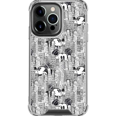 Disney Mickey Mouse Cityscape Sketch iPhone 16 Pro Max Clear Case