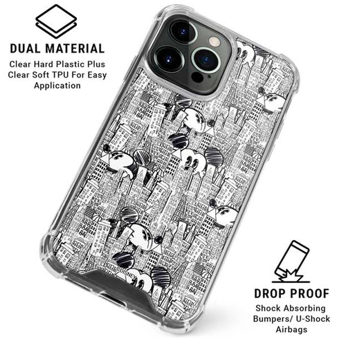 Disney Mickey Mouse Cityscape Sketch iPhone 16 Pro Max Clear Case