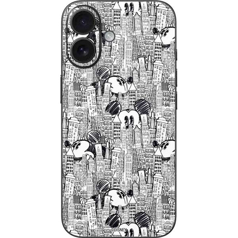 Disney Mickey Mouse Cityscape Sketch iPhone 16 Skin