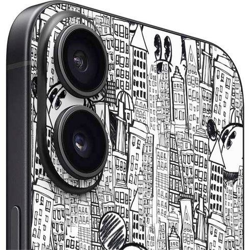 Disney Mickey Mouse Cityscape Sketch iPhone 16 Skin