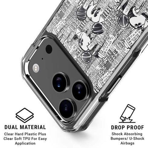 Disney Mickey Mouse Cityscape Sketch iPhone 18 Pro Clear Case