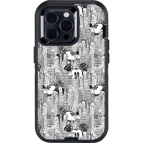 Disney Mickey Mouse Cityscape Sketch Otterbox Defender iPhone Skin