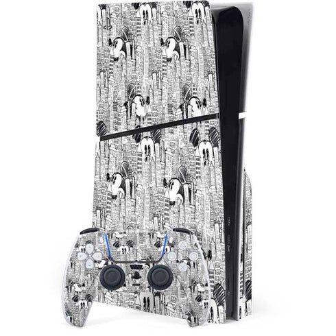 Disney Mickey Mouse Cityscape Sketch PlayStation PS5 Skins
