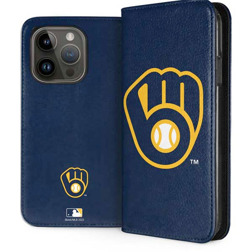 MLB Milwaukee Brewers - Solid Distressed iPhone 15 Pro Folio Case
