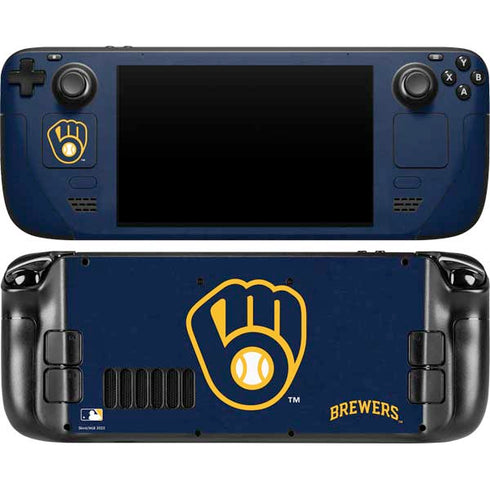 MLB Milwaukee Brewers - Solid Distressed Steam Deck Handheld Gaming Computer OLED Skin