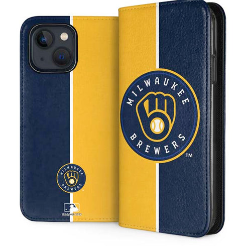 MLB Milwaukee Brewers Split iPhone 15 Plus Folio Case
