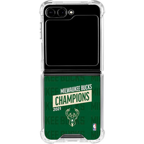 NBA Milwaukee Bucks 2021 Champions Galaxy Z Flip6 Clear Case