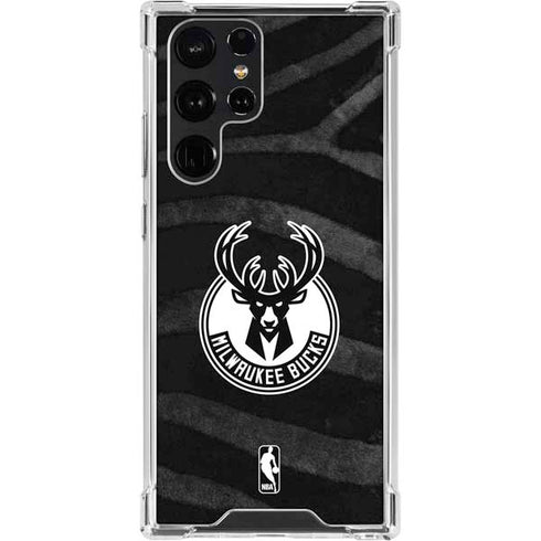 NBA Milwaukee Bucks Animal Print Black Galaxy S23 Ultra Clear Case