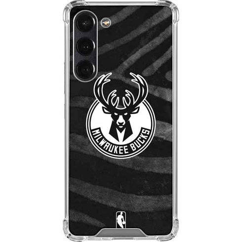 NBA Milwaukee Bucks Animal Print Black Galaxy S24 FE Clear Case