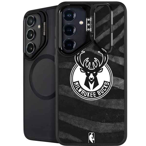 NBA Milwaukee Bucks Animal Print Black Galaxy S25 Plus Kickstand Case