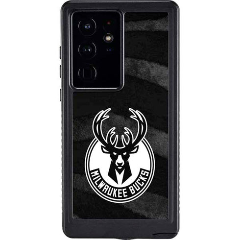 NBA Milwaukee Bucks Animal Print Black Galaxy S24 Ultra Waterproof Case