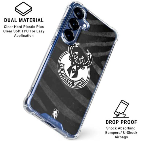 NBA Milwaukee Bucks Animal Print Black Galaxy S25 Plus Clear Case