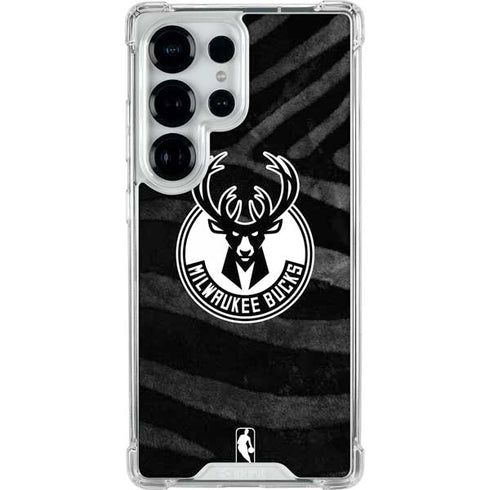NBA Milwaukee Bucks Animal Print Black Galaxy S25 Ultra Clear Case