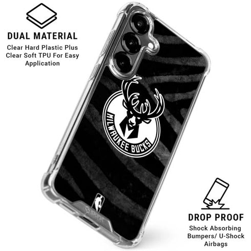 NBA Milwaukee Bucks Animal Print Black Galaxy S26 Plus Clear Case