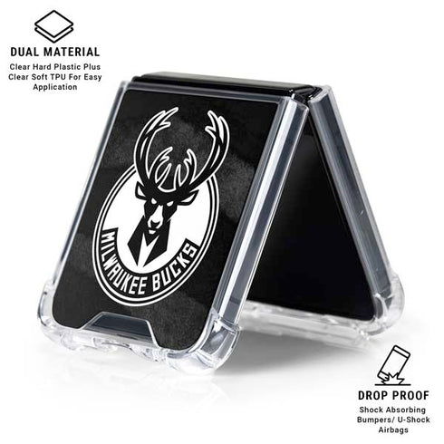 NBA Milwaukee Bucks Animal Print Black Galaxy Z Flip6 Clear Case