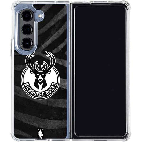 NBA Milwaukee Bucks Animal Print Black Galaxy Z Fold5 5G Clear Case