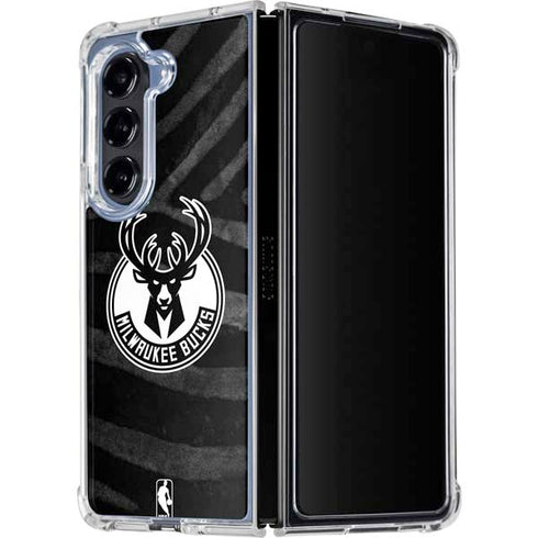 NBA Milwaukee Bucks Animal Print Black Galaxy Z Fold5 5G Clear Case