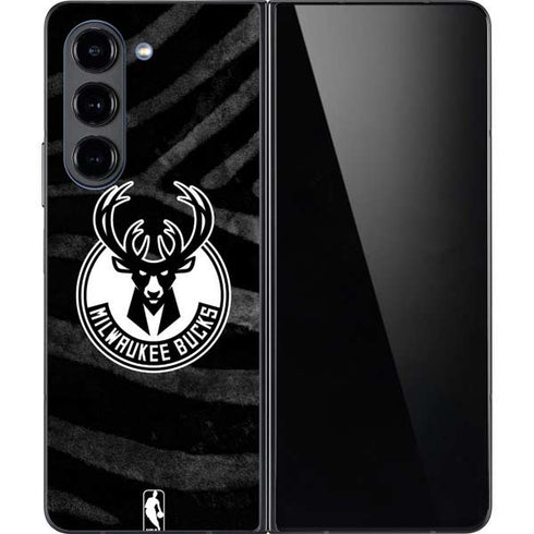 NBA Milwaukee Bucks Animal Print Black Galaxy Z Fold5 5G Skin