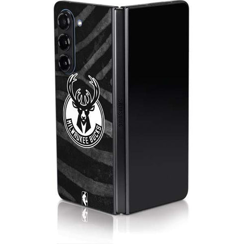 NBA Milwaukee Bucks Animal Print Black Galaxy Z Fold5 5G Skin
