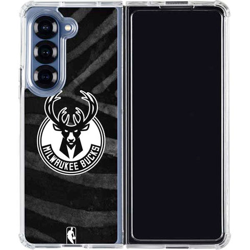 NBA Milwaukee Bucks Animal Print Black Galaxy Z Fold6 Clear Case