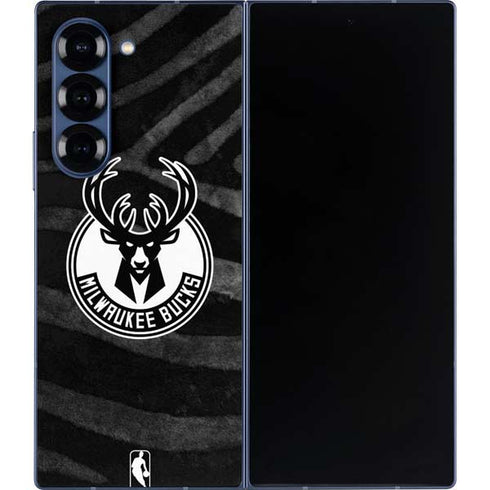 NBA Milwaukee Bucks Animal Print Black Galaxy Z Fold6 Skin