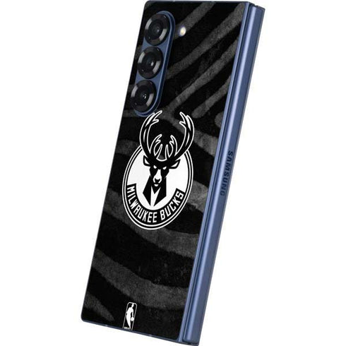 NBA Milwaukee Bucks Animal Print Black Galaxy Z Fold6 Skin