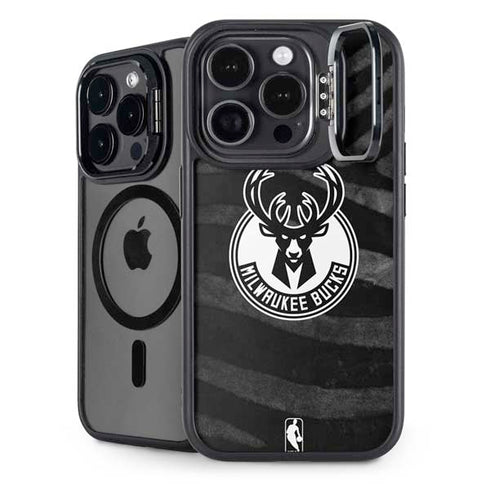 NBA Milwaukee Bucks Animal Print Black iPhone 13 Pro Kickstand Case