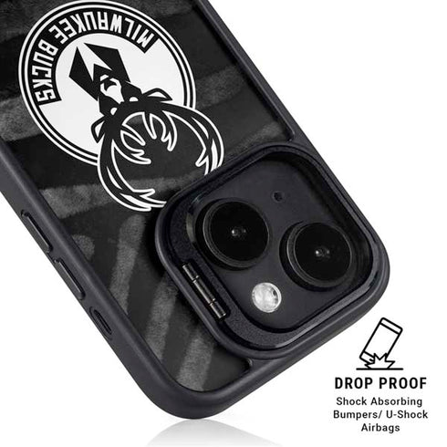 NBA Milwaukee Bucks Animal Print Black iPhone 15 Kickstand Case
