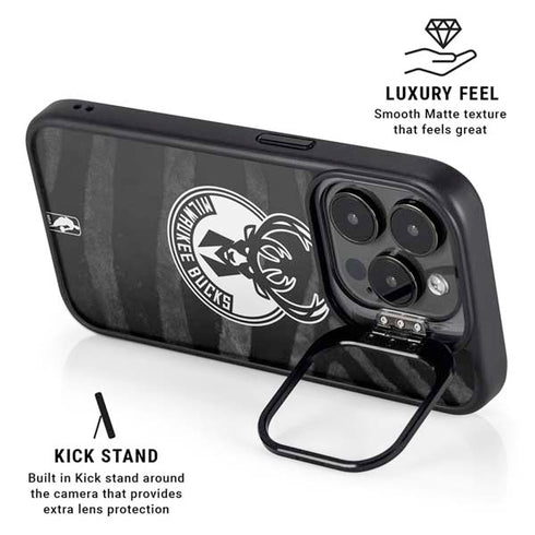 NBA Milwaukee Bucks Animal Print Black iPhone 15 Pro Kickstand Case