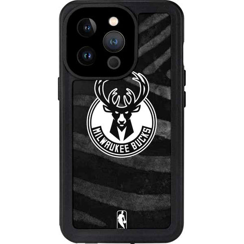 NBA Milwaukee Bucks Animal Print Black iPhone 15 Pro Waterproof Case