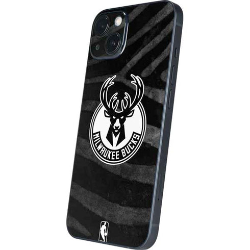 NBA Milwaukee Bucks Animal Print Black iPhone 15 Skin