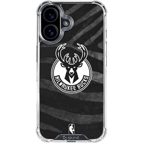 NBA Milwaukee Bucks Animal Print Black iPhone 16 Clear Case