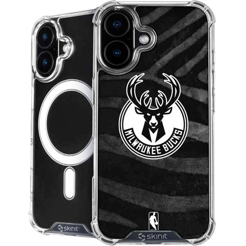 NBA Milwaukee Bucks Animal Print Black iPhone 16 MagSafe Case