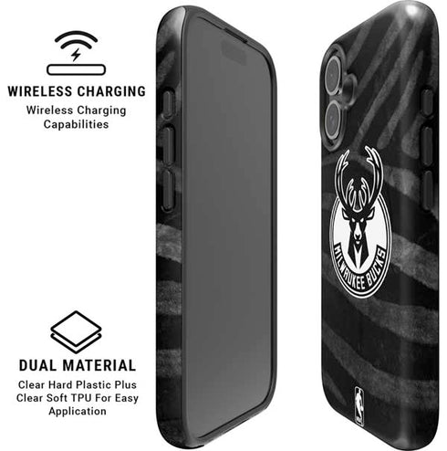 NBA Milwaukee Bucks Animal Print Black iPhone 16 Magsafe Impact Case