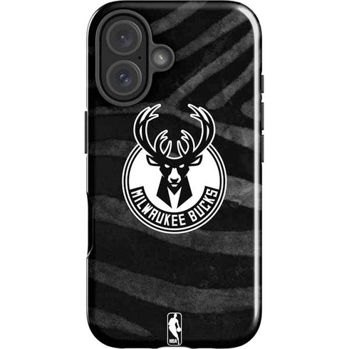 NBA Milwaukee Bucks Animal Print Black iPhone 16 Plus Impact Case